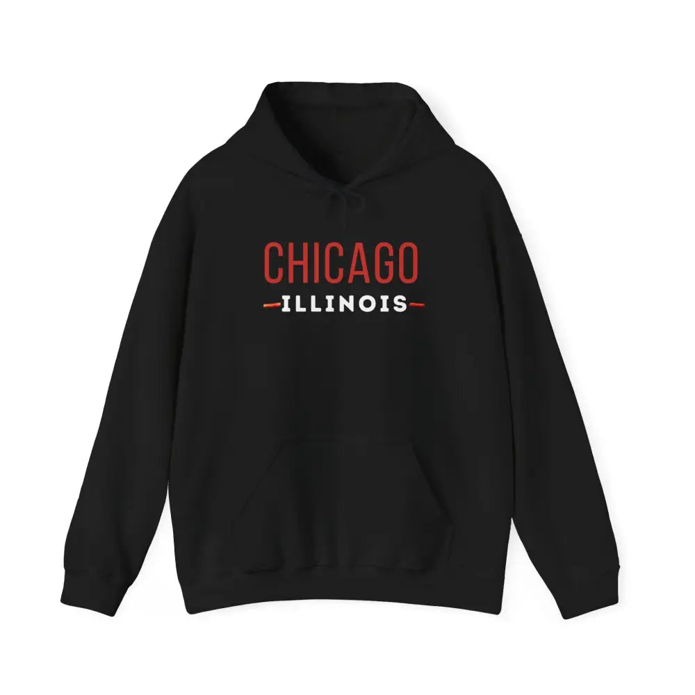 Black Chicago Illinois unisex heavy blend hoodie with text