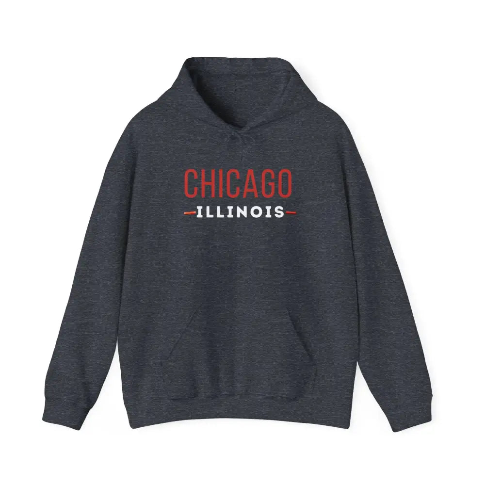 Chicago Illinois unisex heavy blend hoodie with red print