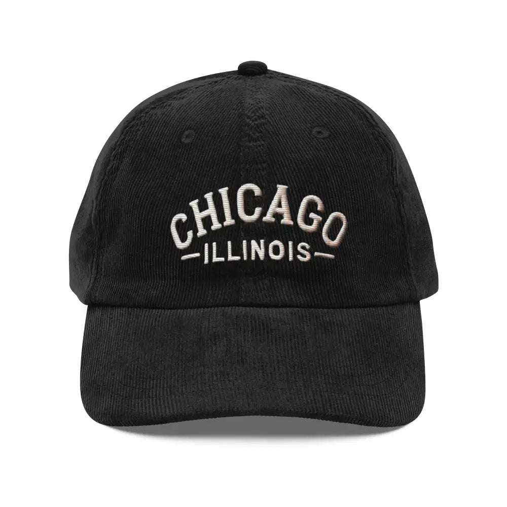 Black embroidered Chicago Illinois vintage corduroy baseball cap