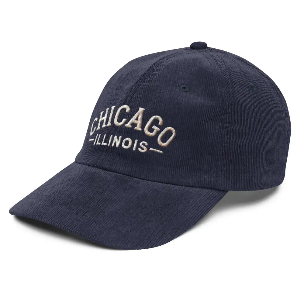 Navy blue embroidered Chicago Illinois vintage corduroy hat