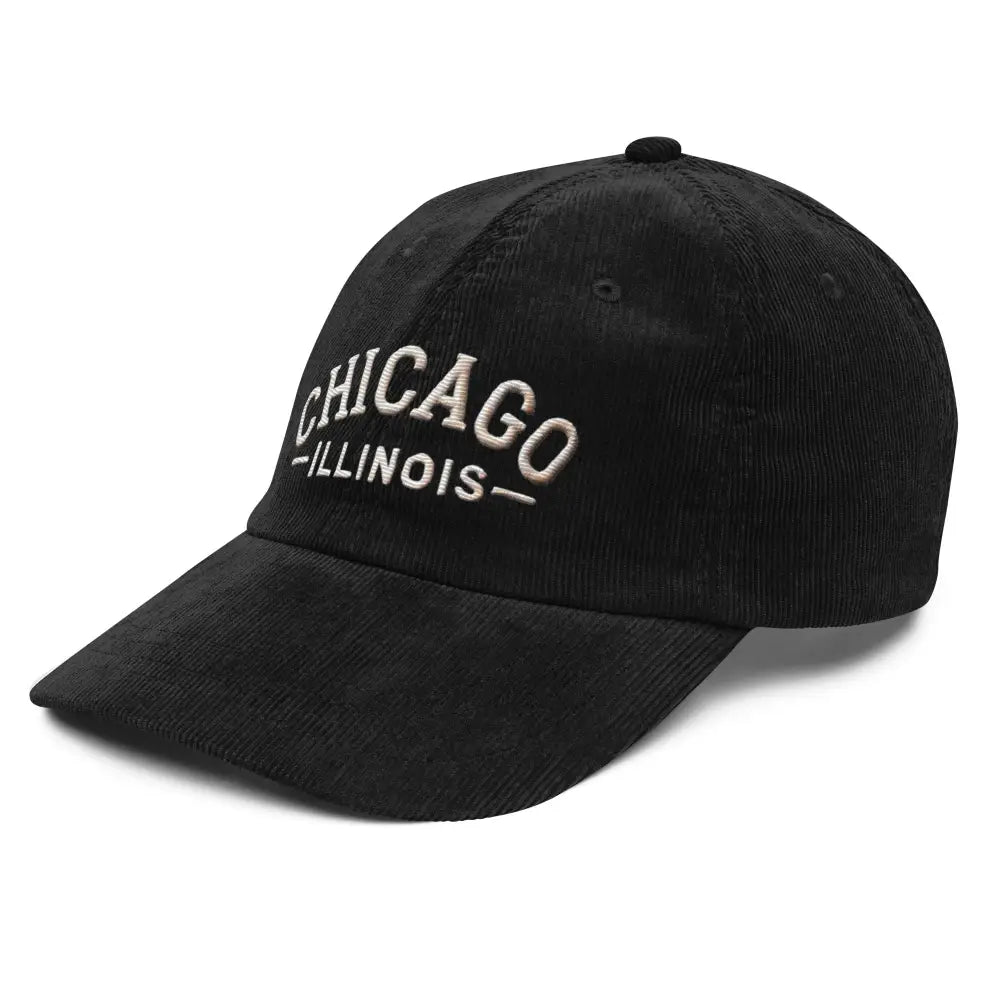 Embroidered Chicago Illinois black corduroy baseball cap