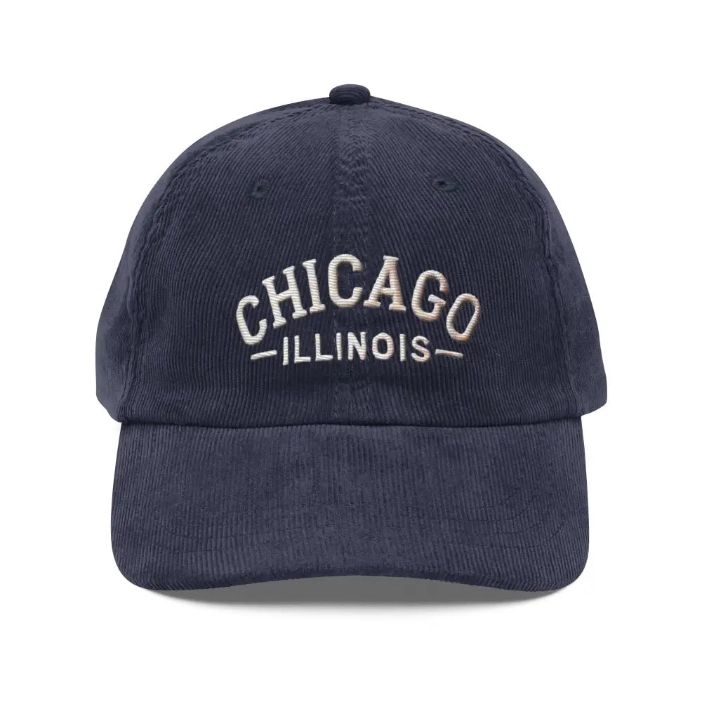 Navy blue embroidered Chicago Illinois vintage corduroy hat