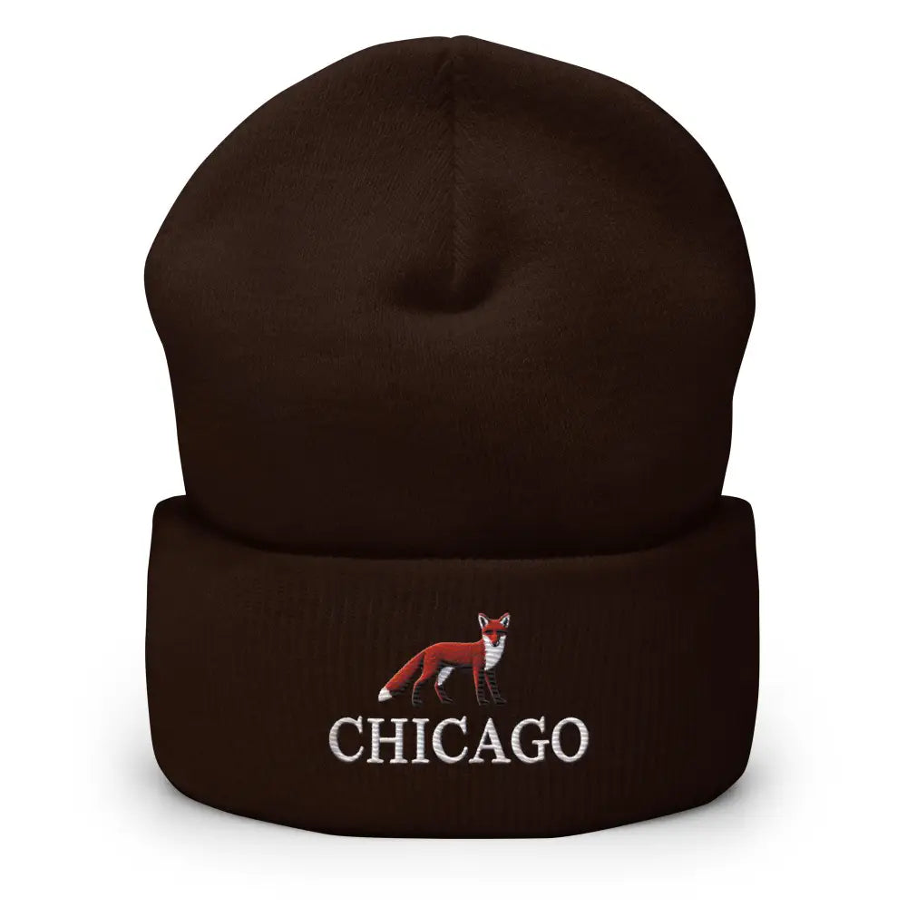 Trini Skies red fox embroidered brown knit beanie