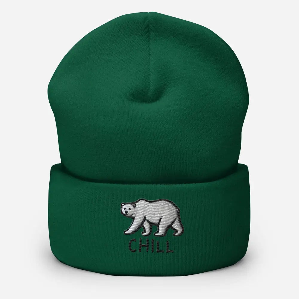 Green embroidered polar bear form-fitting turbo acrylic beanie