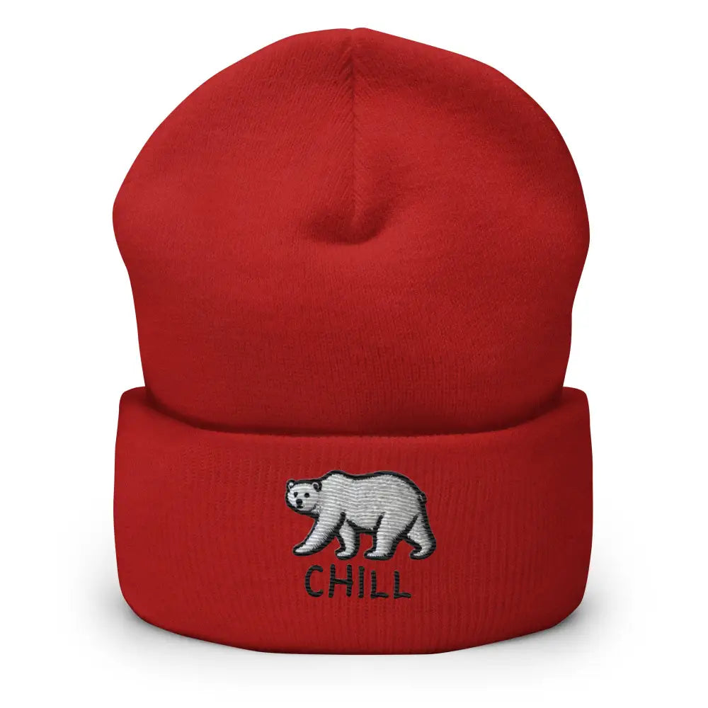 Red embroidered polar bear form-fitting turbo acrylic beanie