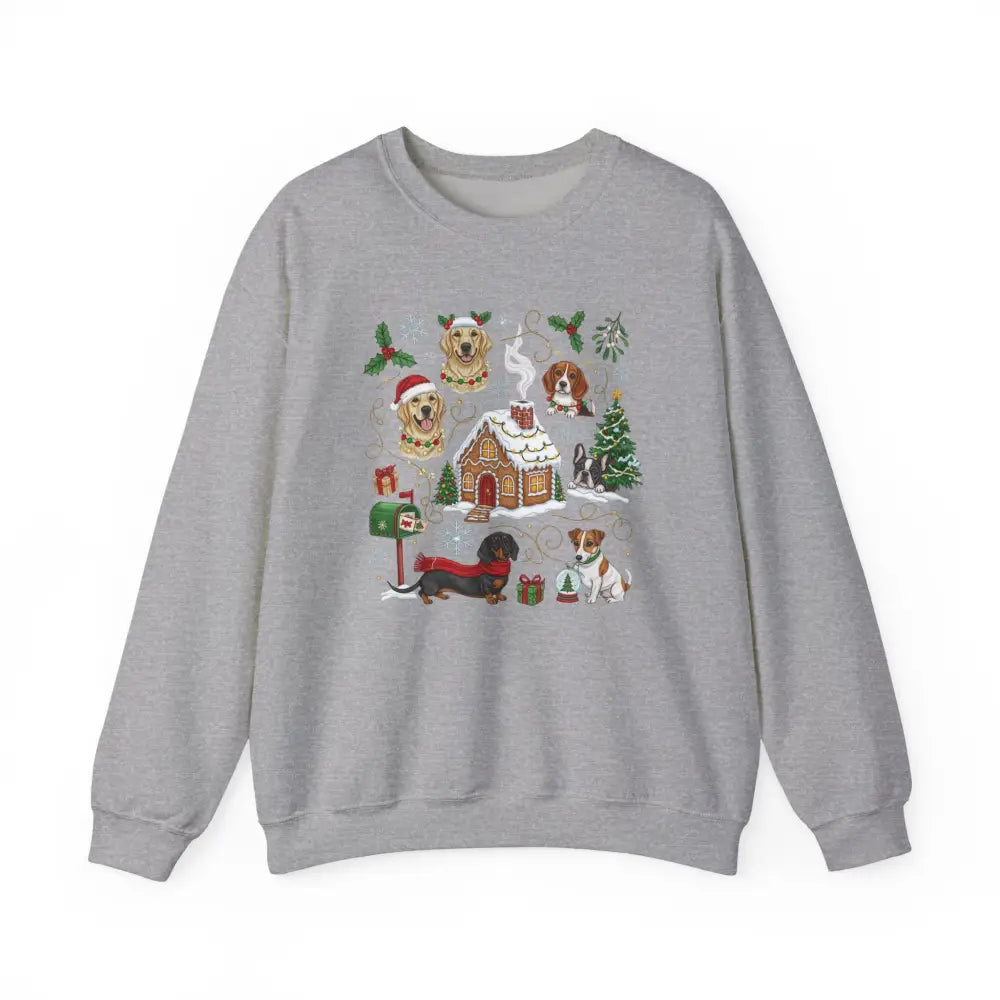Cute Christmas dog sweatshirt with gingerbread house crewneck graphic