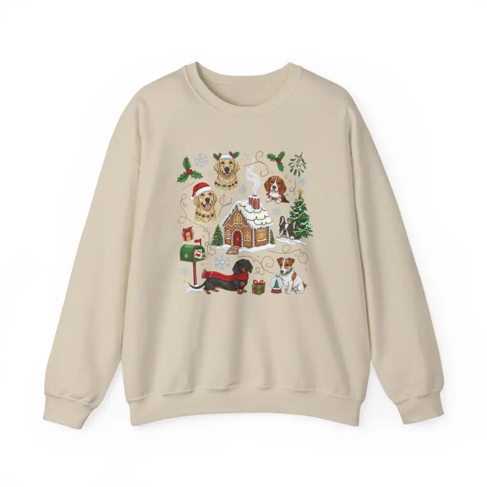 Cute Christmas dog sweatshirt with gingerbread house crewneck graphic