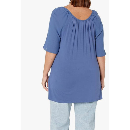 City Chic 14 / Blue Avenue City Chic Plus Size Top - Payton Emb in Flowy Delft Blue - Sz 14 w1628