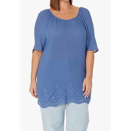 City Chic 14 / Blue Avenue City Chic Plus Size Top - Payton Emb in Flowy Delft Blue - Sz 14 w1628