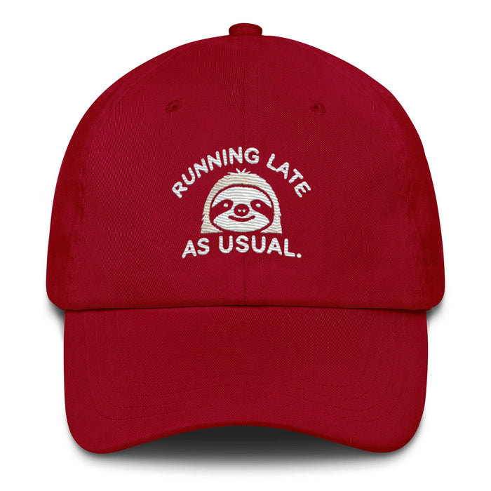 Embroidered "Sloth Running Late as Usual" Dad Hat – Low Profile, Adjustable Strap & Curved Visor