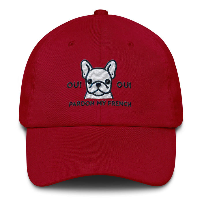 Embroidered "Yes Yes Pardon My French" French Bulldog Dad Hat, Low Profile Adjustable Cap