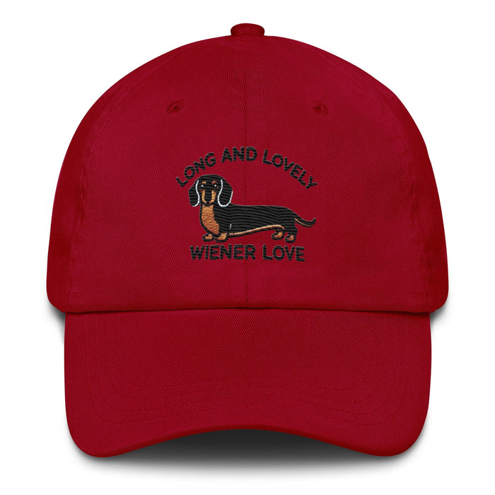 Embroidered "Dachshund Long and Lovely Weiner Love" Dad Hat, Low Profile Adjustable Cap Dog Hat