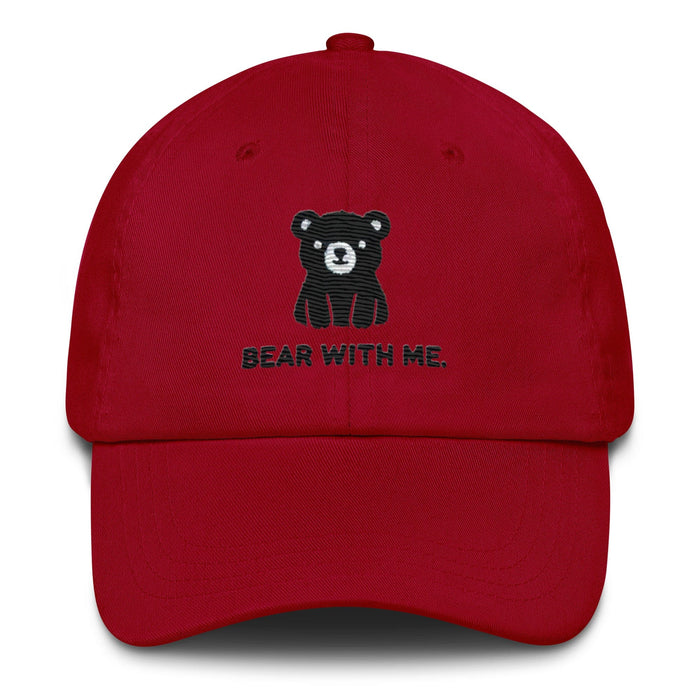 Embroidered "Black Bear - Bear with Me" Dad Hat, Low Profile Adjustable Cap Great Gift Camping Hat Hiking Hat