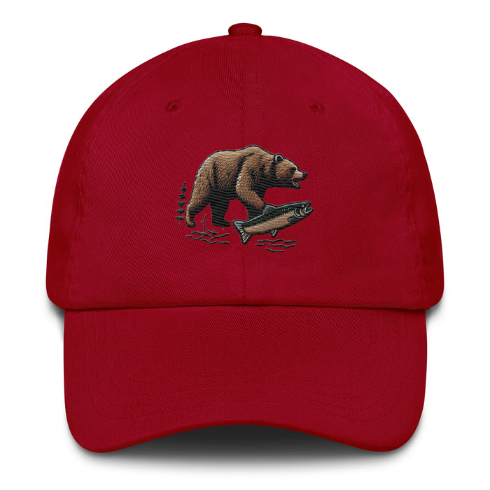 Great Outdoors Embroidered Bear and Salmon Dad hat Great Adventures Outdoor Life Camping Fishing Hat