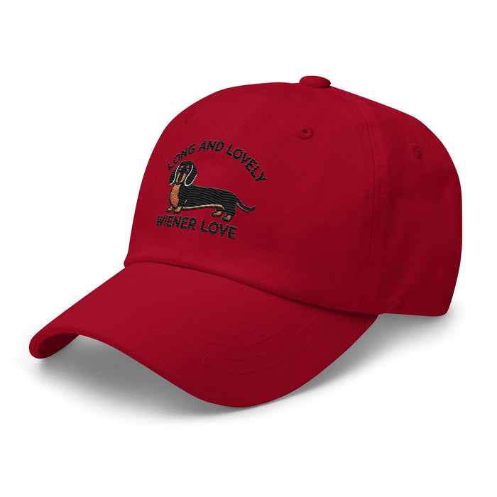 Embroidered "Dachshund Long and Lovely Weiner Love" Dad Hat, Low Profile Adjustable Cap Dog Hat