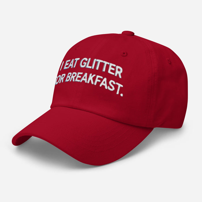 Embroidered I Eat Glitter for Breakfast Dad Hat – Fun Unisex Adjustable Cap Humor Funny Hat