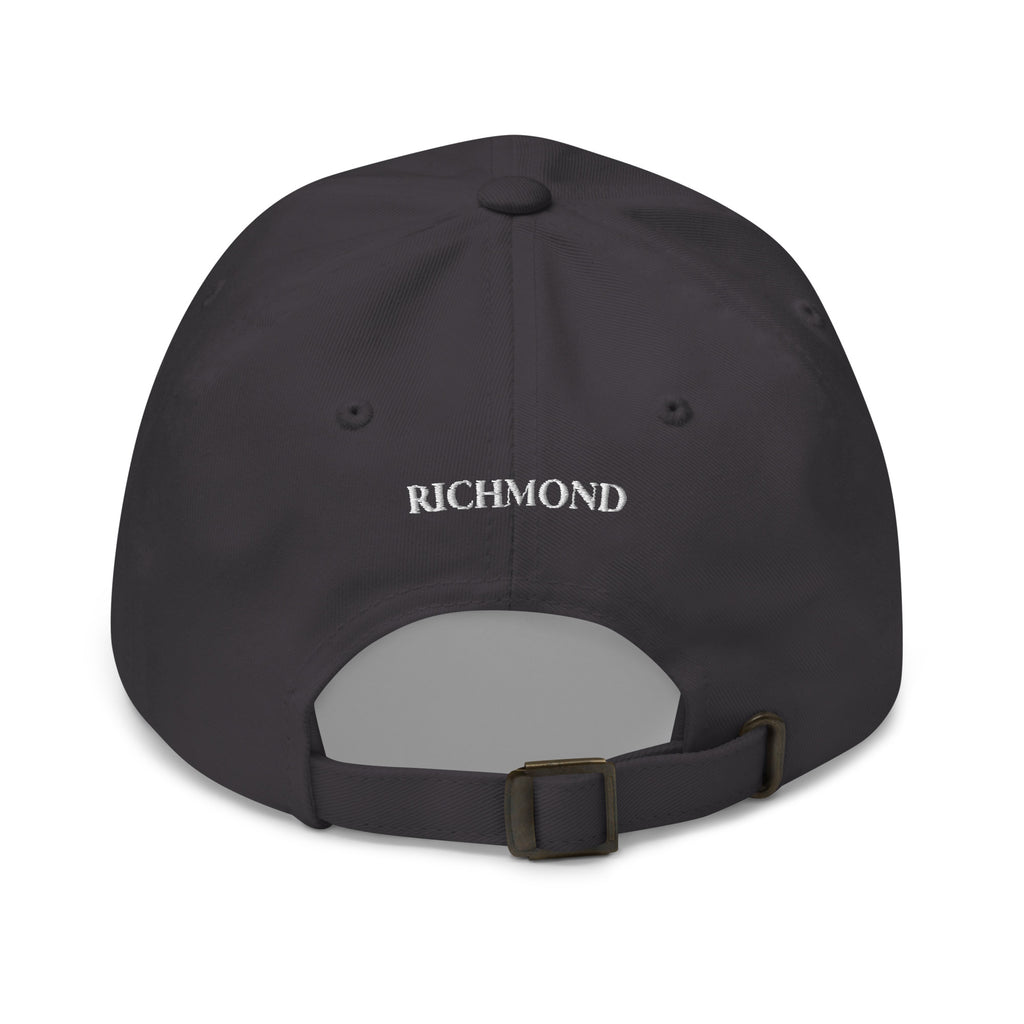 Great Blue Heron cotton twill hat dark grey back view Richmond text on strap Trini Skies
