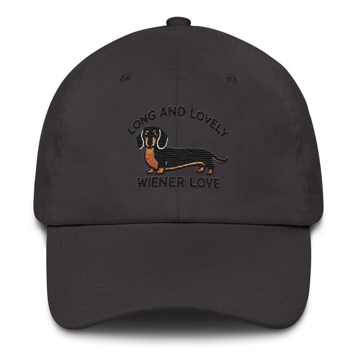 Embroidered "Dachshund Long and Lovely Weiner Love" Dad Hat, Low Profile Adjustable Cap Dog Hat