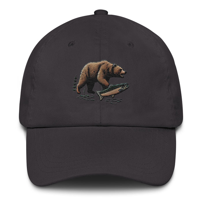 Great Outdoors Embroidered Bear and Salmon Dad hat Great Adventures Outdoor Life Camping Fishing Hat