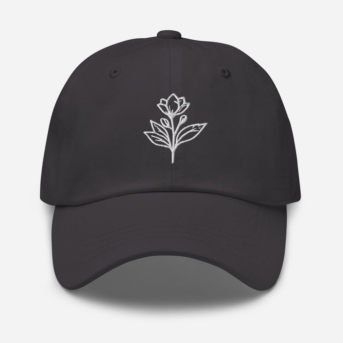 Minimalist Embroidered Floral Line Art Dad Hat Stylish and Adjustable Beautiful Simple Flower Hat