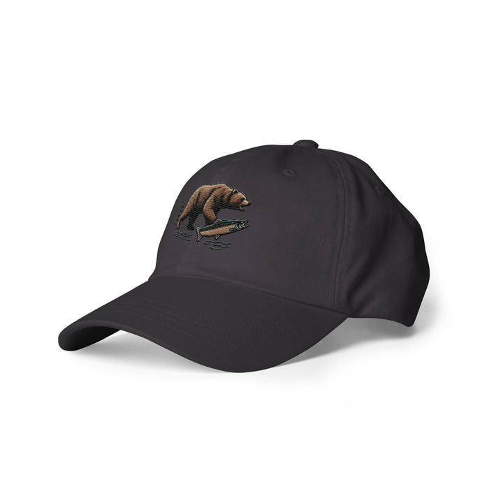 Great Outdoors Embroidered Bear and Salmon Dad hat Great Adventures Outdoor Life Camping Fishing Hat