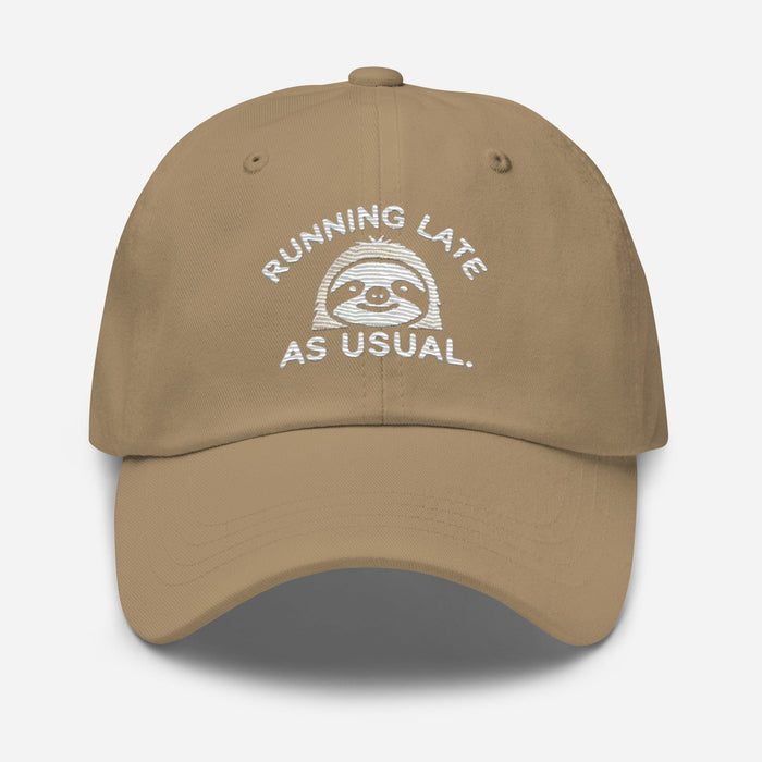 Embroidered "Sloth Running Late as Usual" Dad Hat – Low Profile, Adjustable Strap & Curved Visor