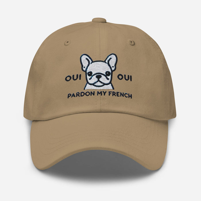 Embroidered "Yes Yes Pardon My French" French Bulldog Dad Hat, Low Profile Adjustable Cap