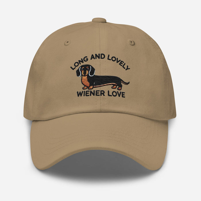 Embroidered "Dachshund Long and Lovely Weiner Love" Dad Hat, Low Profile Adjustable Cap Dog Hat