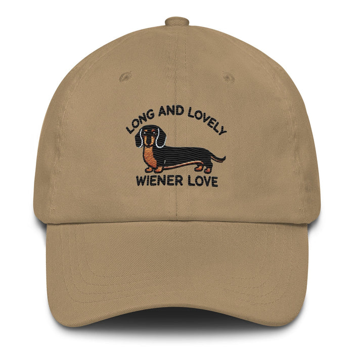 Embroidered "Dachshund Long and Lovely Weiner Love" Dad Hat, Low Profile Adjustable Cap Dog Hat