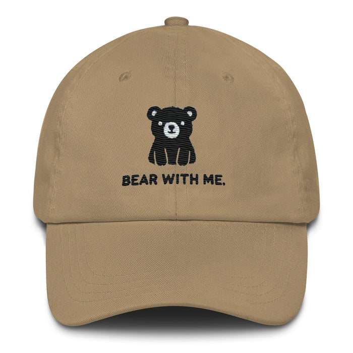 Embroidered "Black Bear - Bear with Me" Dad Hat, Low Profile Adjustable Cap Great Gift Camping Hat Hiking Hat