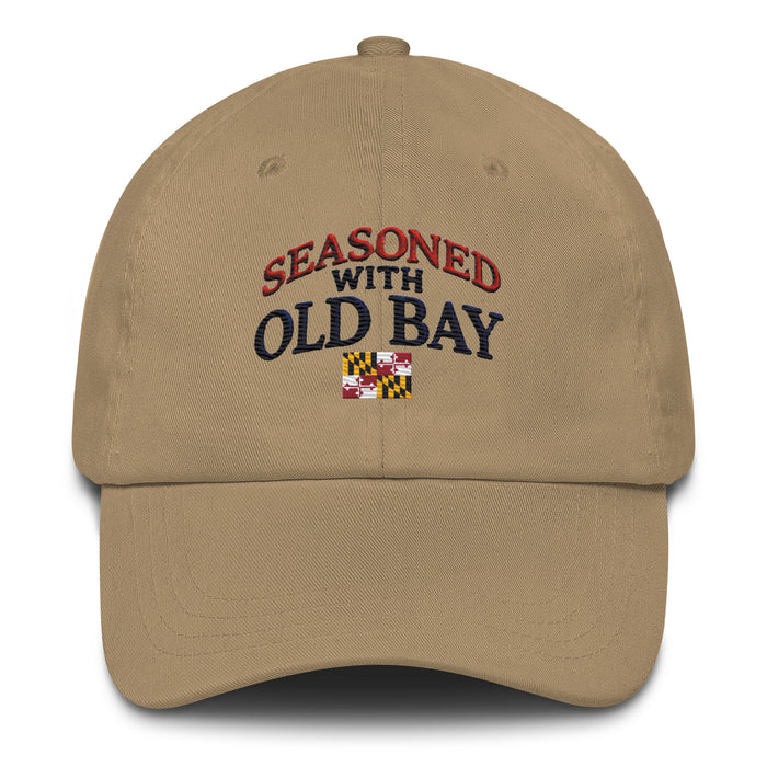 Seasoned With Old Bay Embroidered Dad Hat - Adjustable Strap, Low Profile Style Great Gift Idea Maryland Chesapeake