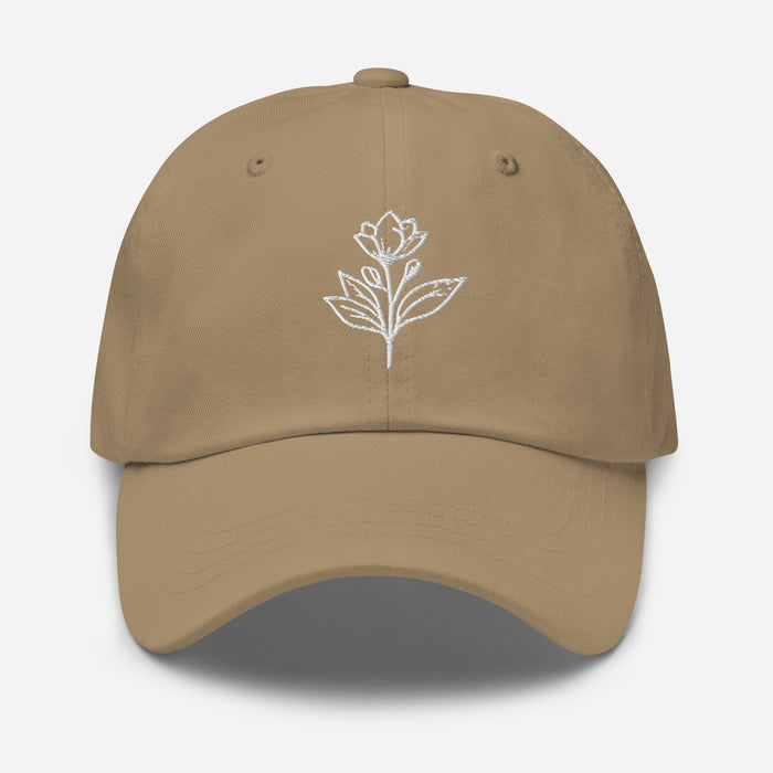 Minimalist Embroidered Floral Line Art Dad Hat Stylish and Adjustable Beautiful Simple Flower Hat