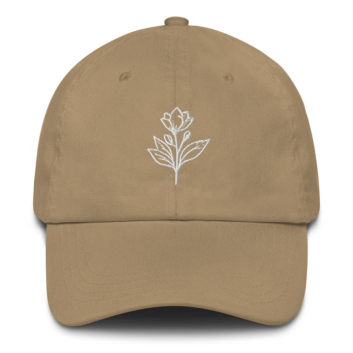 Minimalist Embroidered Floral Line Art Dad Hat Stylish and Adjustable Beautiful Simple Flower Hat