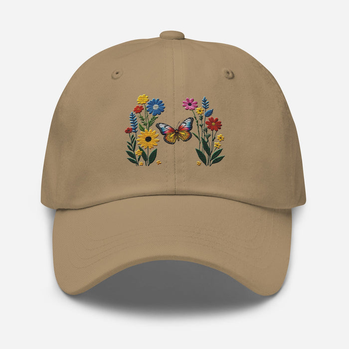 Embroidered Butterfly and Flower Dad Hat Adjustable Low Profile Design Womens Hat Mom Gift Daughter Gift