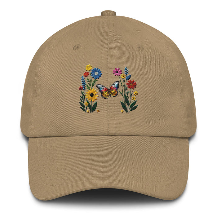 Embroidered Butterfly and Flower Dad Hat Adjustable Low Profile Design Womens Hat Mom Gift Daughter Gift