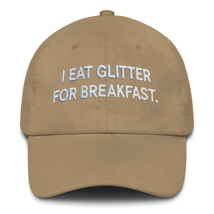 Embroidered I Eat Glitter for Breakfast Dad Hat – Fun Unisex Adjustable Cap Humor Funny Hat