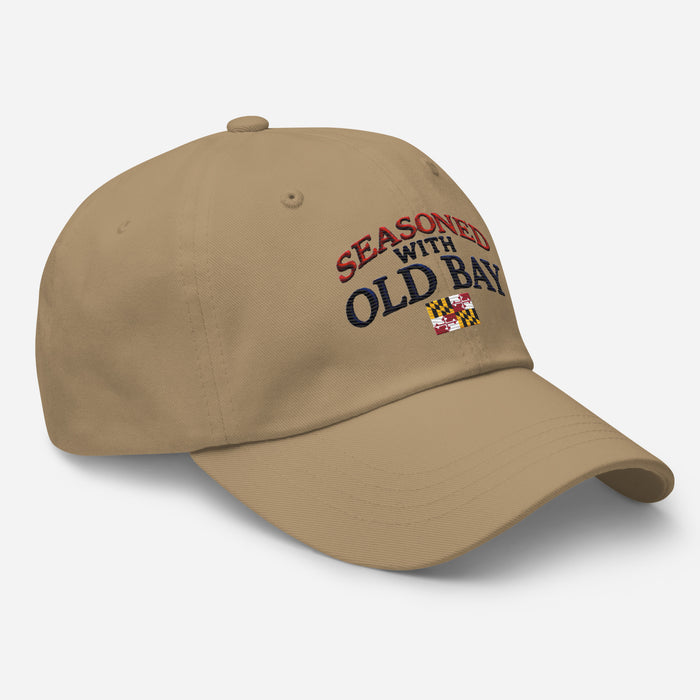 Seasoned With Old Bay Embroidered Dad Hat - Adjustable Strap, Low Profile Style Great Gift Idea Maryland Chesapeake