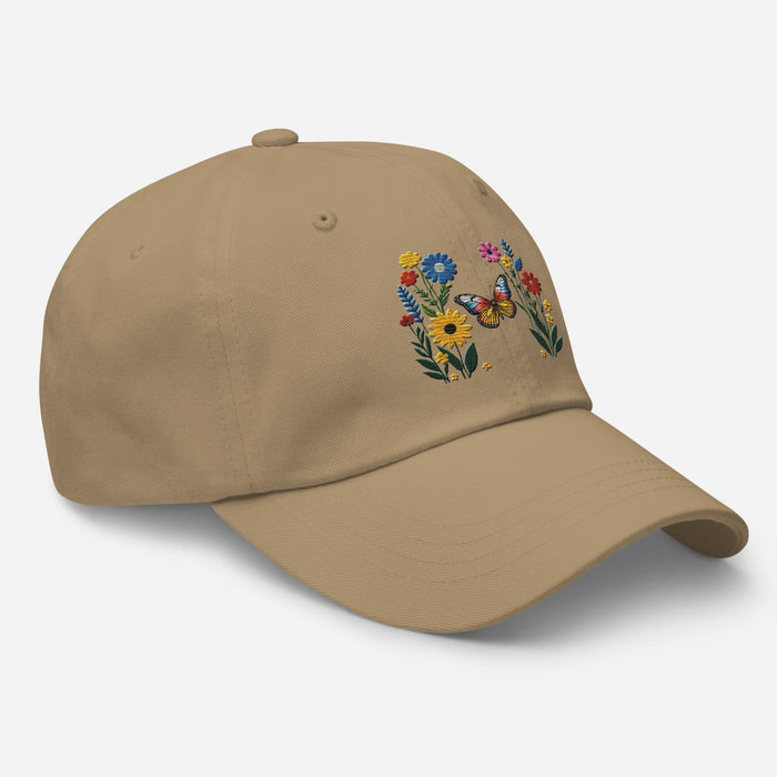 Embroidered Butterfly and Flower Dad Hat Adjustable Low Profile Design Womens Hat Mom Gift Daughter Gift