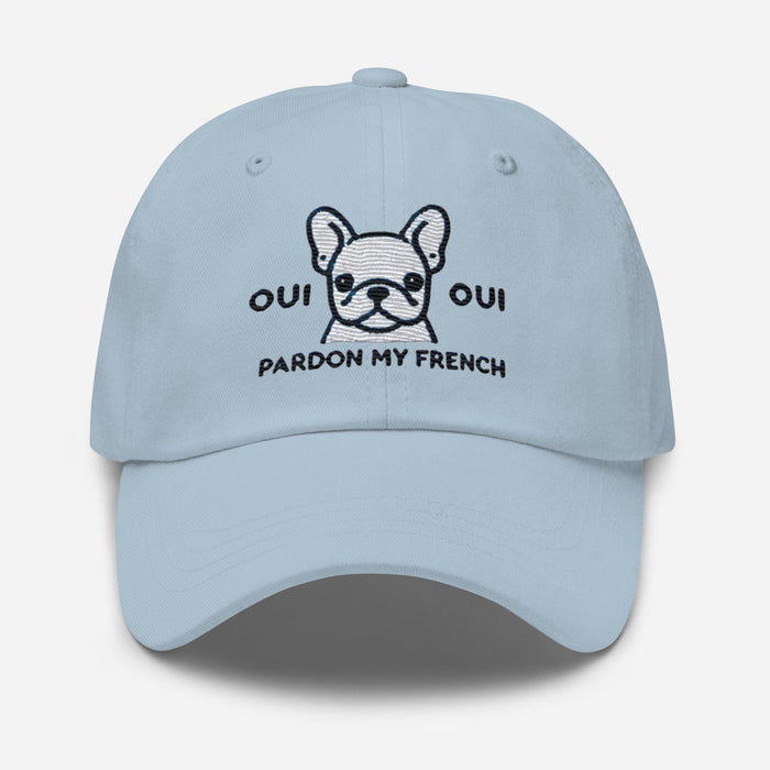 Embroidered "Yes Yes Pardon My French" French Bulldog Dad Hat, Low Profile Adjustable Cap