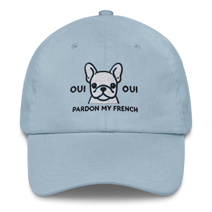 Embroidered "Yes Yes Pardon My French" French Bulldog Dad Hat, Low Profile Adjustable Cap