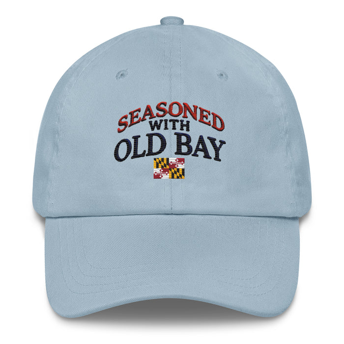 Seasoned With Old Bay Embroidered Dad Hat - Adjustable Strap, Low Profile Style Great Gift Idea Maryland Chesapeake