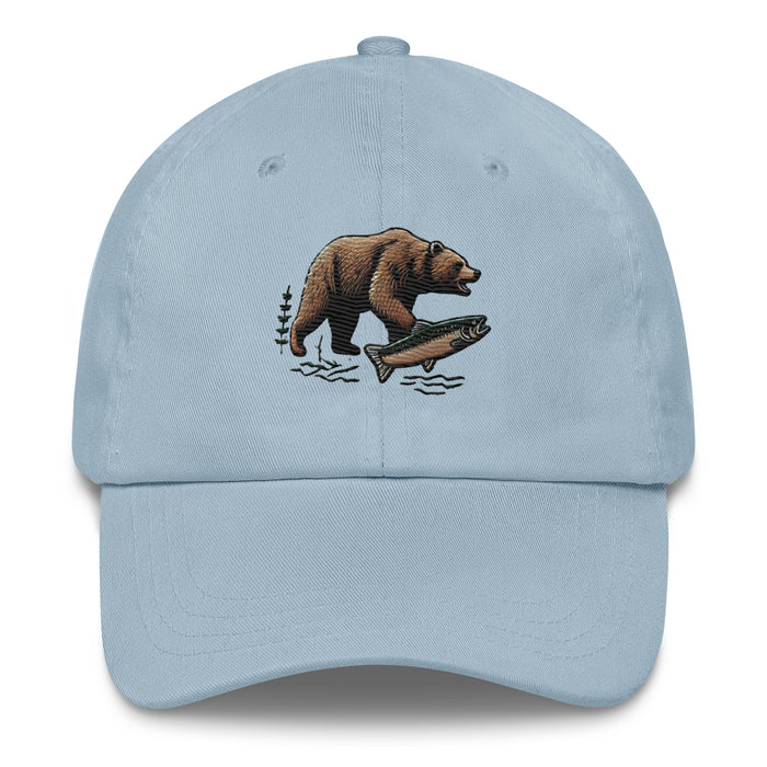 Great Outdoors Embroidered Bear and Salmon Dad hat Great Adventures Outdoor Life Camping Fishing Hat