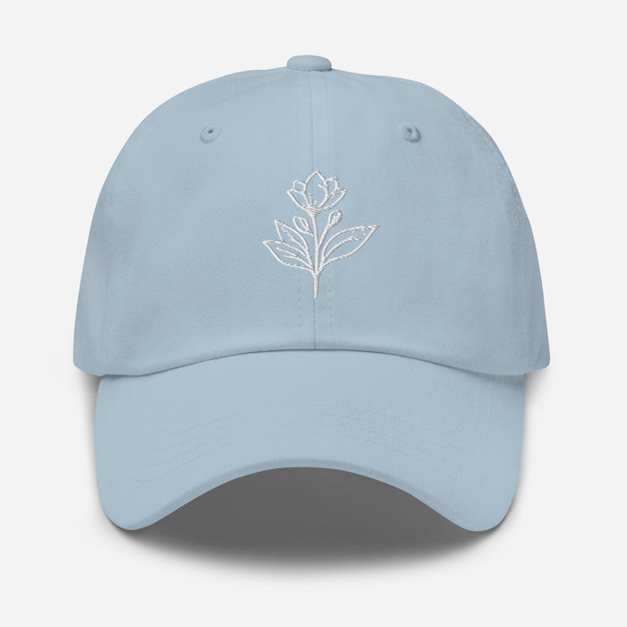 Minimalist Embroidered Floral Line Art Dad Hat Stylish and Adjustable Beautiful Simple Flower Hat