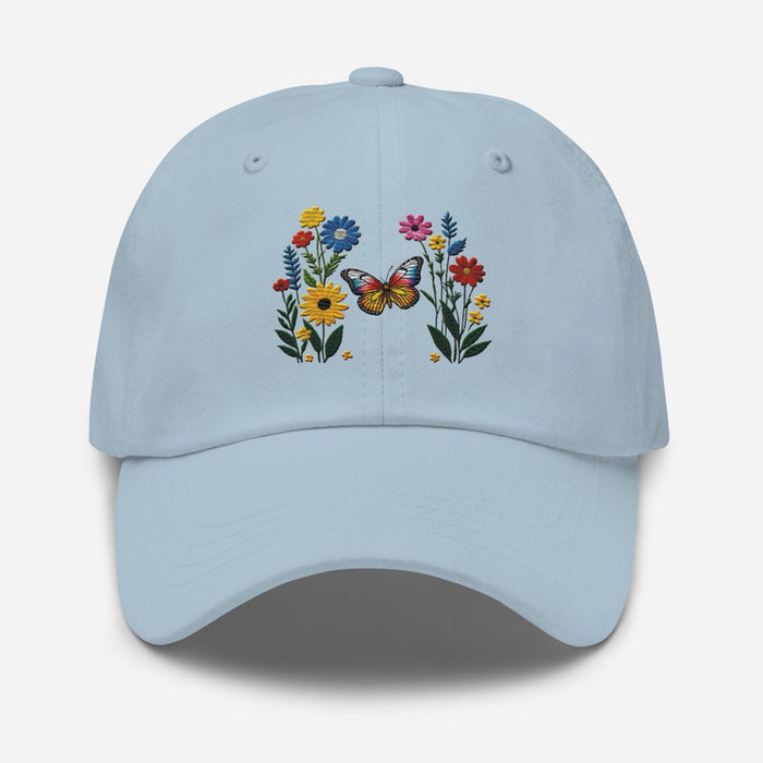 Embroidered Butterfly and Flower Dad Hat Adjustable Low Profile Design Womens Hat Mom Gift Daughter Gift