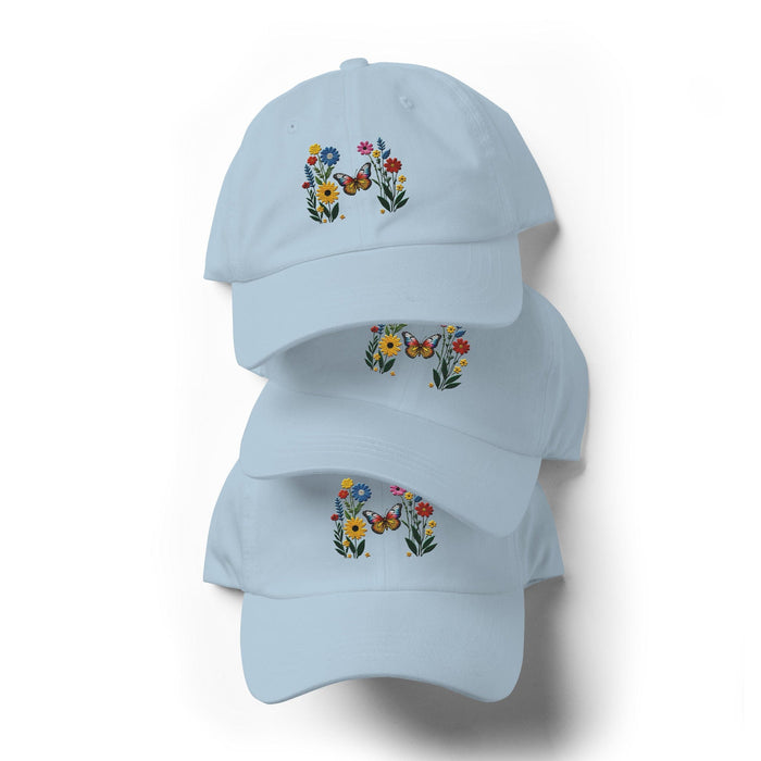 Embroidered Butterfly and Flower Dad Hat Adjustable Low Profile Design Womens Hat Mom Gift Daughter Gift