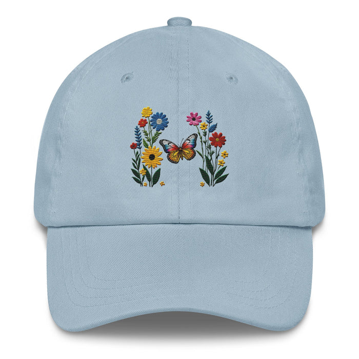 Embroidered Butterfly and Flower Dad Hat Adjustable Low Profile Design Womens Hat Mom Gift Daughter Gift