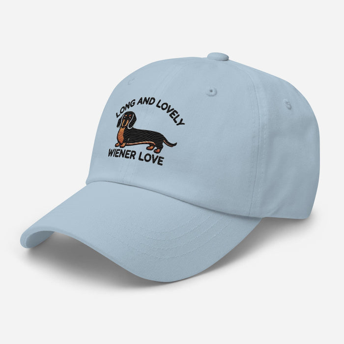 Embroidered "Dachshund Long and Lovely Weiner Love" Dad Hat, Low Profile Adjustable Cap Dog Hat