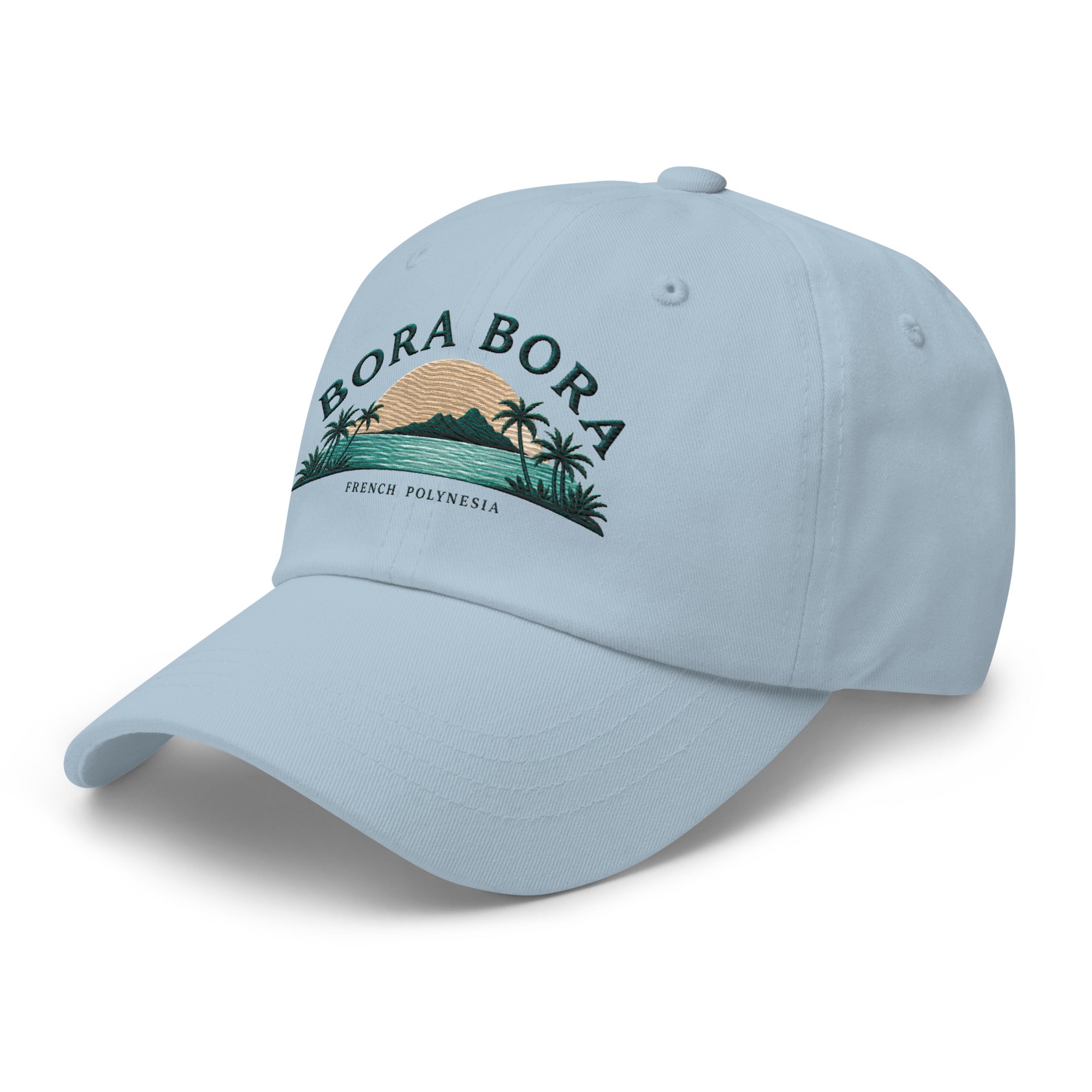 Embroidered Bora Bora French Polynesia Dad Hat – Stylish and Adjustable Vacation Destination Hat Blue