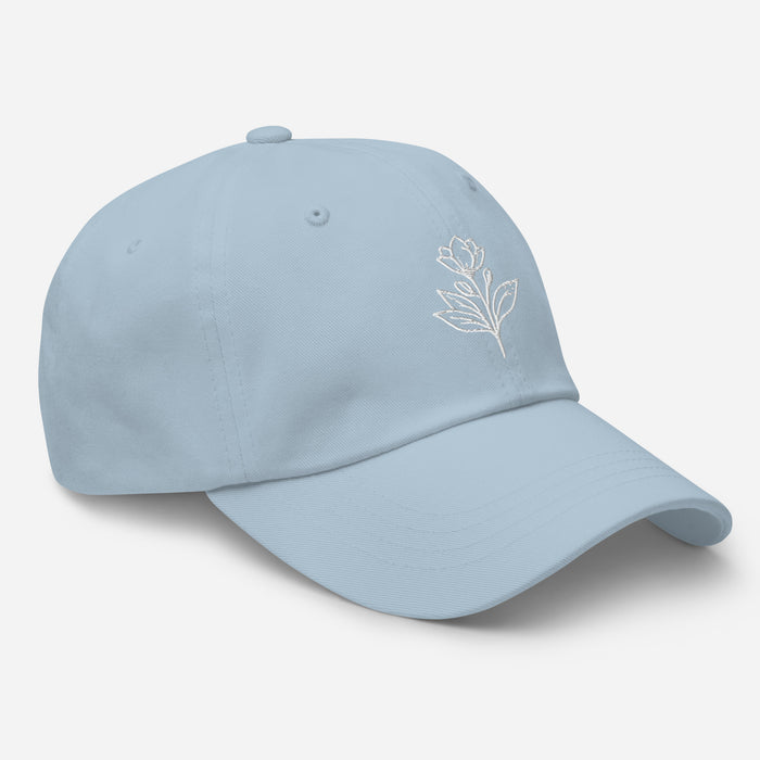 Minimalist Embroidered Floral Line Art Dad Hat Stylish and Adjustable Beautiful Simple Flower Hat