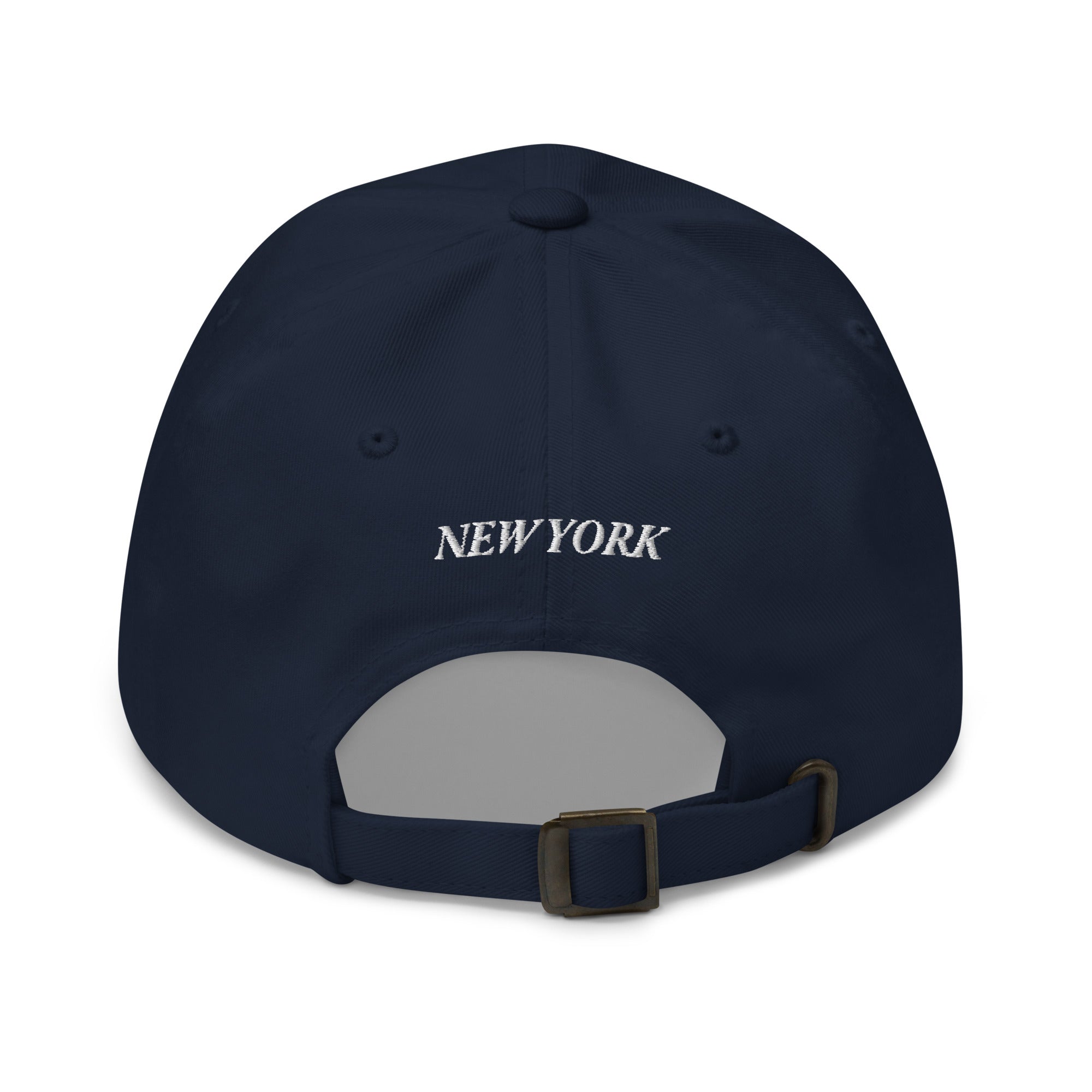 New York Carriage dad hat navy back view New York text adjustable strap Trini Skies Destination Collection